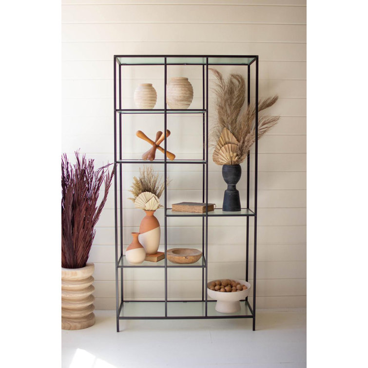 17 Stories ANTIQUE BLACK METAL DISPLAY UNIT WITH FLUTED GLASS SHELVES